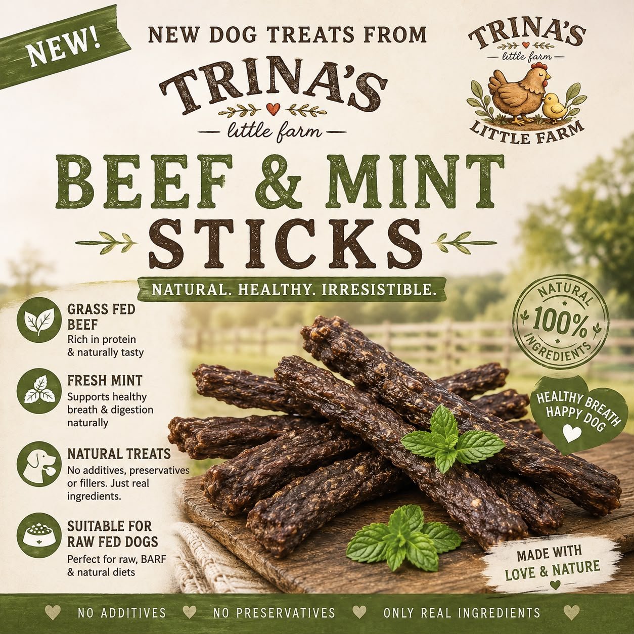 Beef and Mint Flat Sticks - Dog Treats